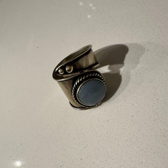 Silver Wrap Ring with Blue Stone - Picture 1 of 1
